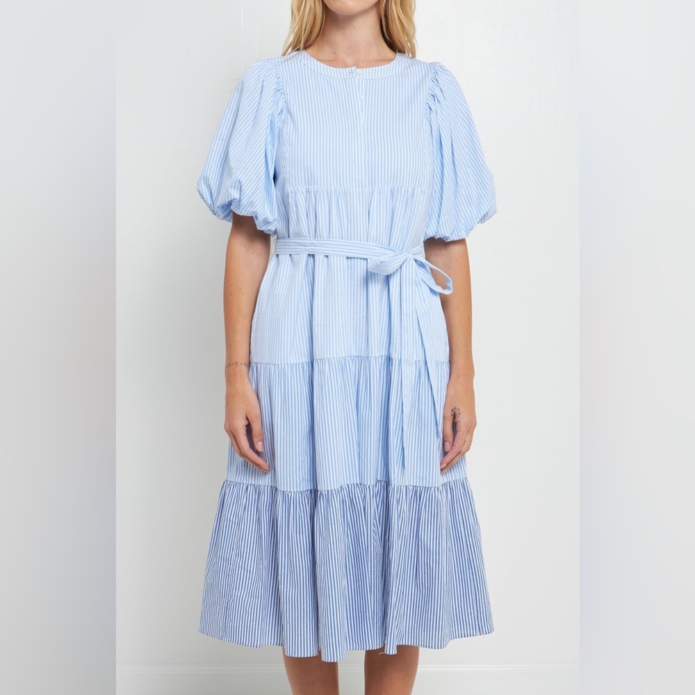 English Factory Puff Sleeve Round Neckline Midi Dress Size XS
